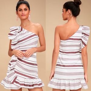 Lulus Cap Cod Ruffle One Shoulder Dress Nautical Beach Cocktail